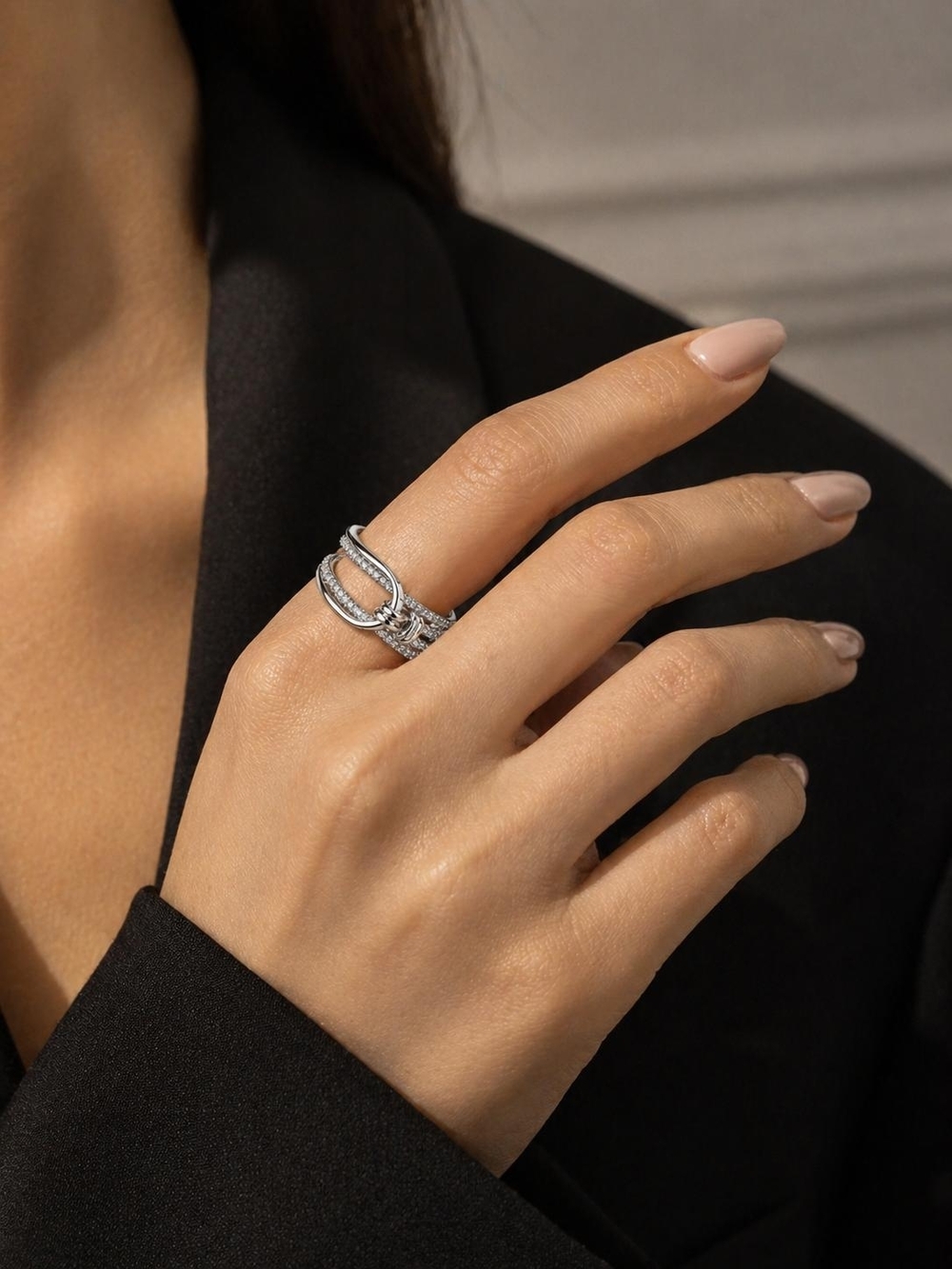 Silver Pave Knot Open Band Ring - Picture 4 of 6